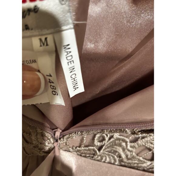 New Lace Chiffon satin A-Line Mocha Formal dress Mother of bride Prom Gala sz M - Picture 15 of 16